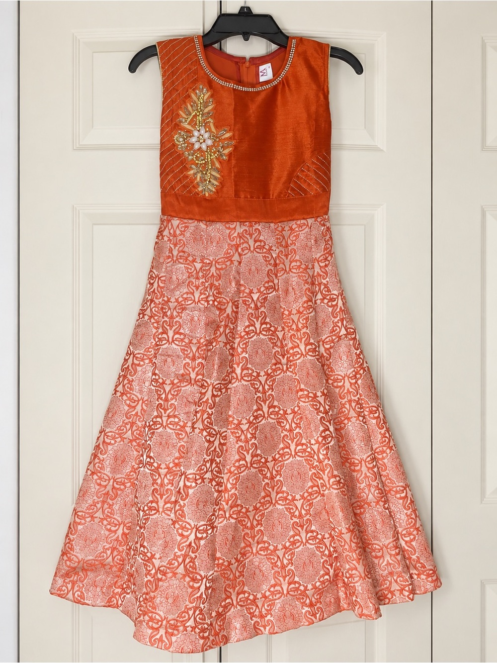 Girls Orange Floral Embellished Costume Dress
